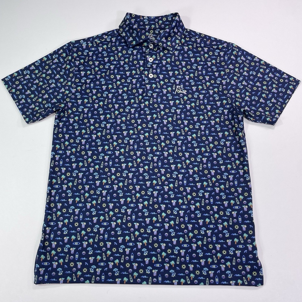 Rhoback Polo Shirt Men's Small Summer Beach Print Short Sleeve Golf